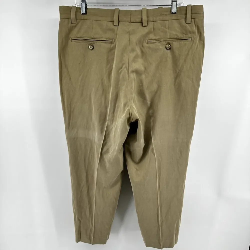 Tommy Bahama Silk Pleated Dress Pants Zip Fly Pockets Career Khaki 36x32